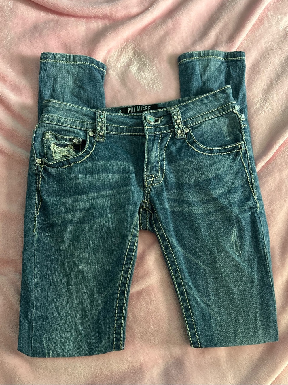 Rue 21 Medium Wash Silver Studded Embellished Embroidered Skinny Jeans Size 0/1